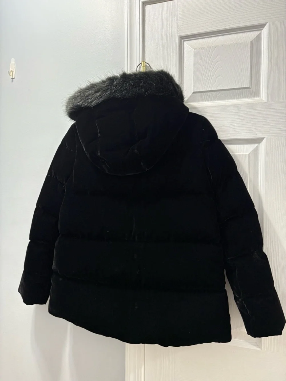 Kate Spade Velvet Ruffle Yoke Puffer Fur Trim Size Small